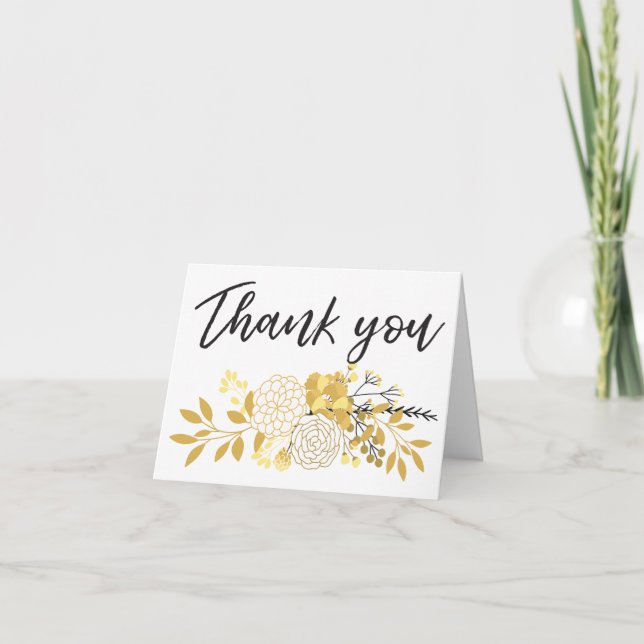Yellow Floral Digital Cluster Hand-lettering Thank You Card (Front)