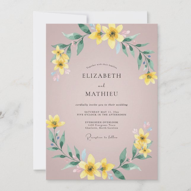 Yellow Floral Flourish Wedding Invitation (Front)