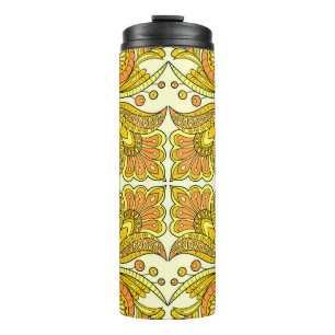 Yellow Floral Folk: Stylish Vintage Pattern Thermal Tumbler
