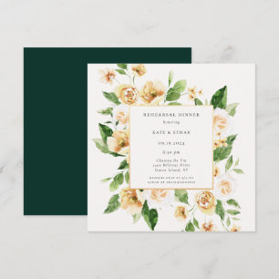 Yellow Floral Frame Emerald Rehearsal Dinner Invit Invitation