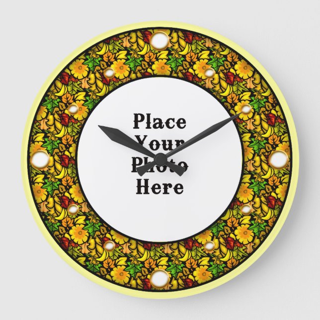 Yellow Floral Frame Your Photo Wall Clock (Front)