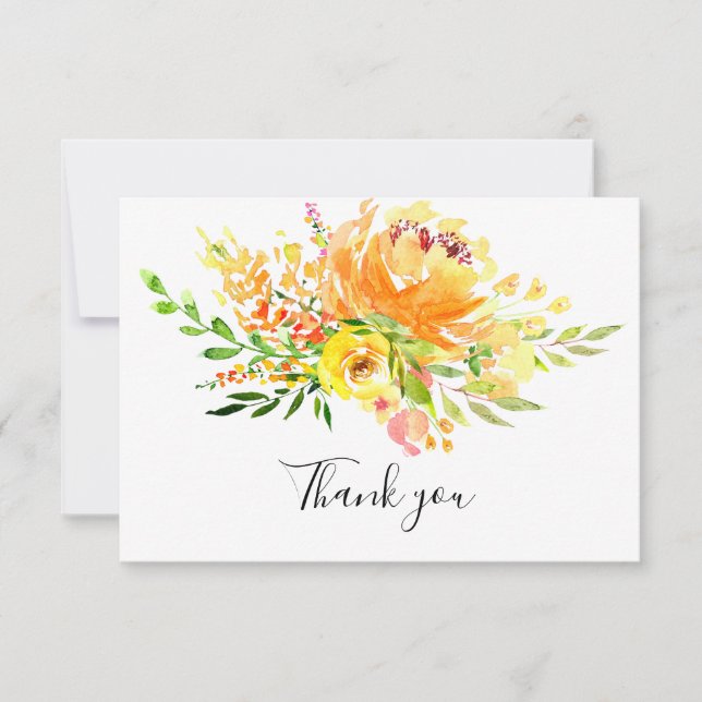 Yellow Floral Funeral Memorial Thank You Card (Front)