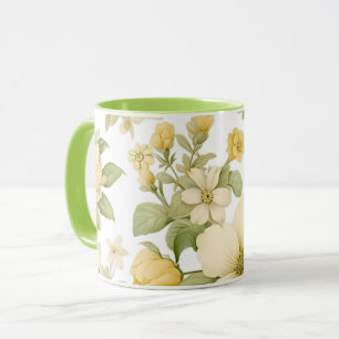 Yellow Floral Garden Mug with Green Handle