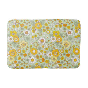 Yellow Floral Garden Pattern Bath Mat