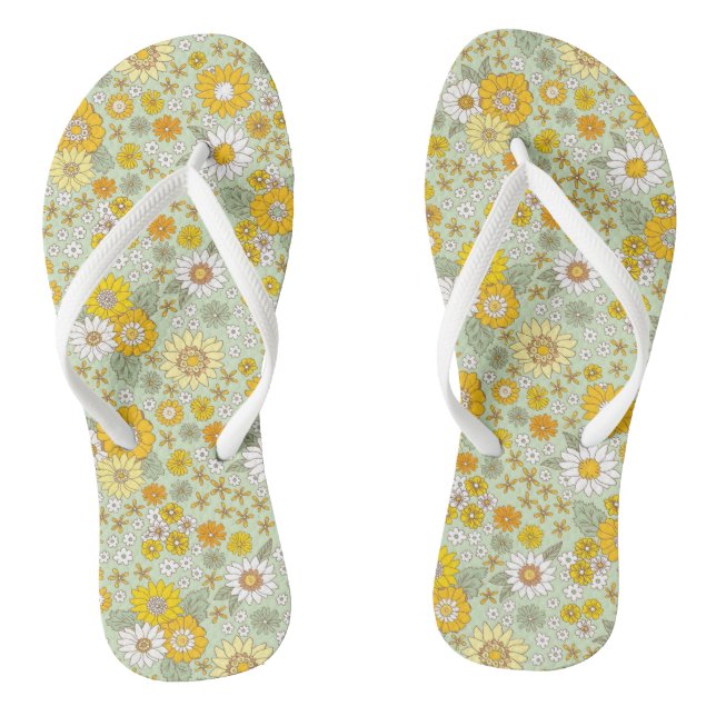 Yellow Floral Garden Pattern Flip Flops (Footbed)