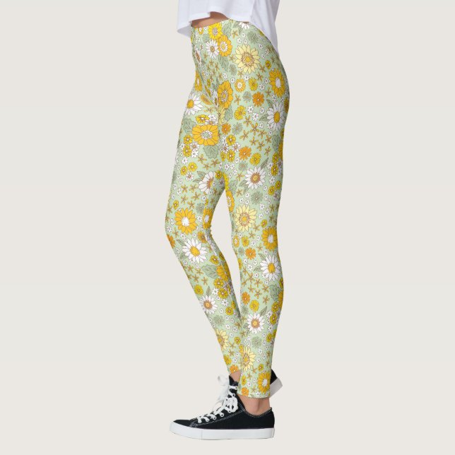 Yellow Floral Garden Pattern Leggings (Left)