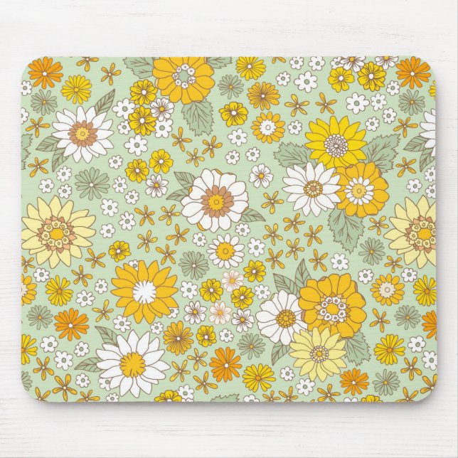 Yellow Floral Garden Pattern Mouse Mat (Front)