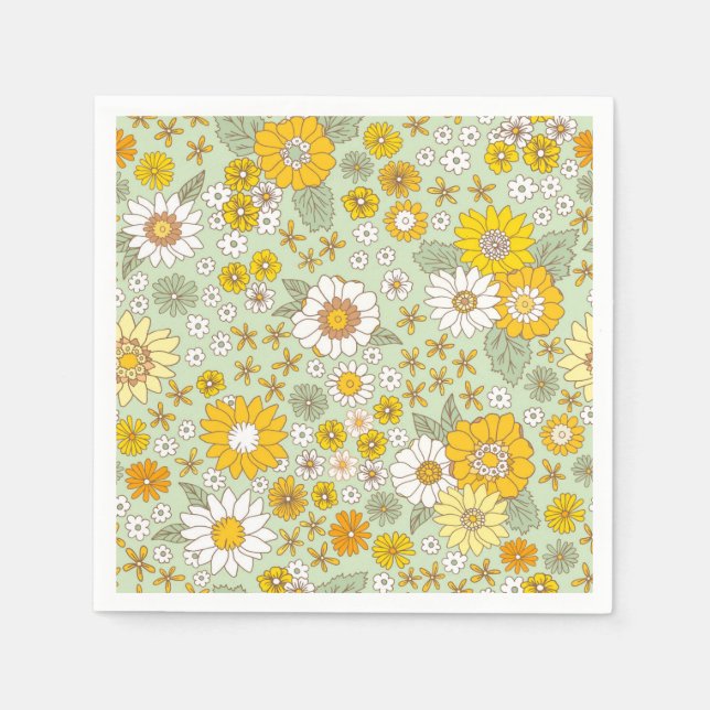 Yellow Floral Garden Pattern Napkin (Front)