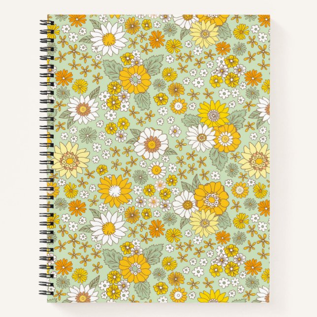 Yellow Floral Garden Pattern Notebook (Front)