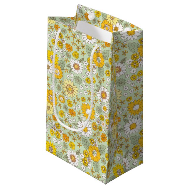 Yellow Floral Garden Pattern Small Gift Bag (Front Angled)