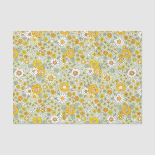 Yellow Floral Garden Pattern Tissue Paper (Front)