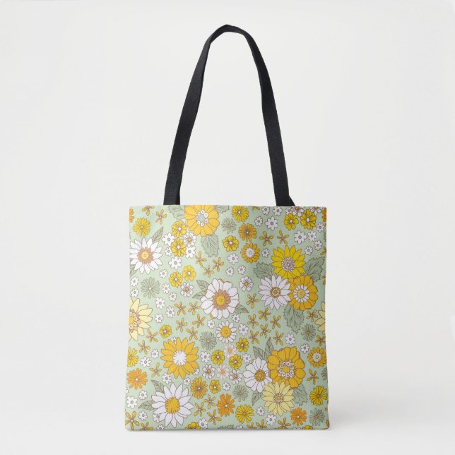 Yellow Floral Garden Pattern Tote Bag (Front)