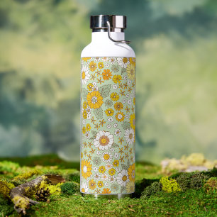 Yellow Floral Garden Pattern Water Bottle