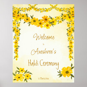 Yellow floral garlands Indian wedding haldi welcom Poster