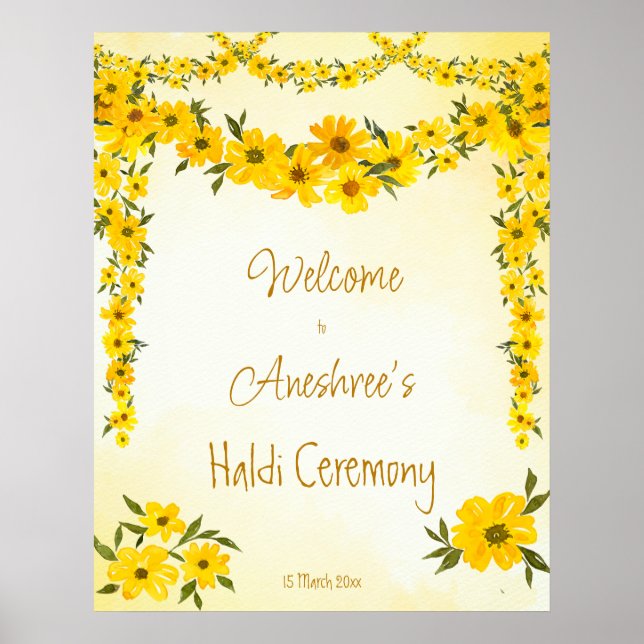 Yellow floral garlands Indian wedding haldi welcom Poster (Front)