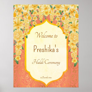 Yellow floral garlands Indian wedding haldi welcom Poster