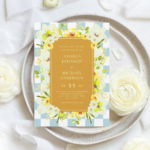 Yellow Floral Gingham Wedding Invite
