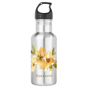 Yellow Floral Girly Personalised 532 Ml Water Bottle