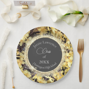 Yellow Floral Glittery Graduation Personalised Paper Plate
