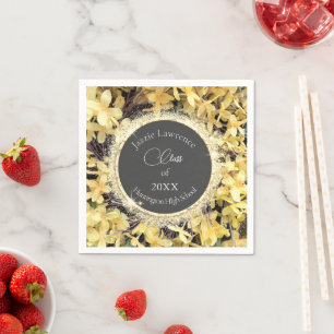 Yellow Floral Glittery Personalised Graduate Napkin