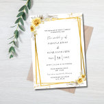 Yellow Floral Gold Simple Wedding  Invitation<br><div class="desc">Simple wedding invitations with yellow flowers and a gold border design. This invitation is for the couple who will have their reception at a separate location from their wedding venue. Contact me with your customisation requests.</div>