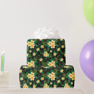 Yellow Floral Green Leaves Birthday Bridal Shower Wrapping Paper