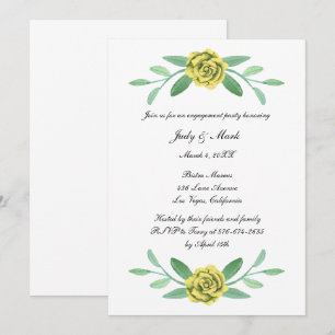 Yellow Floral Greenery Foliage Engagement Party Invitation