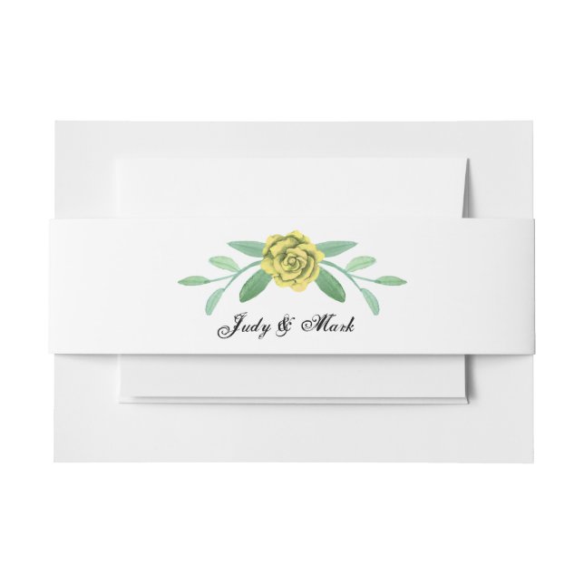 Yellow Floral Greenery Foliage Invitation Belly Band (Front Example)
