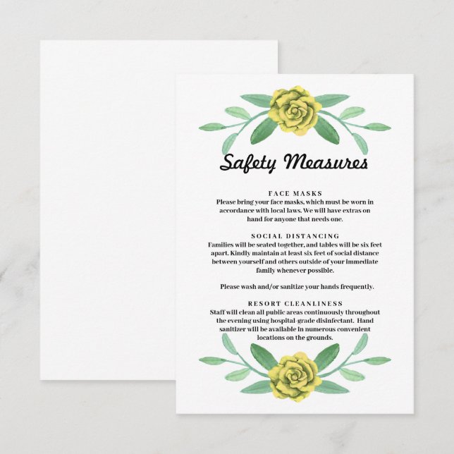Yellow Floral Greenery Foliage Safety Measure Card (Front/Back)