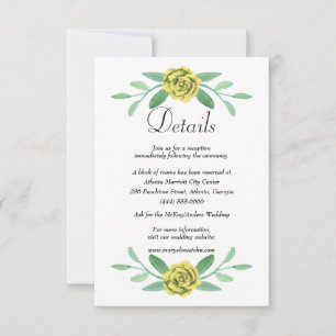 Yellow Floral Greenery Foliage Wedding Details Announcement
