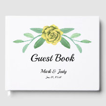 Yellow Floral Greenery Foliage Wedding Guestbook