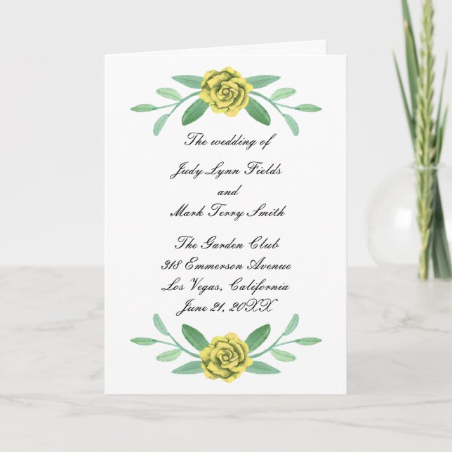 Yellow Floral Greenery Foliage Wedding Program Car Thank You Card (Front)