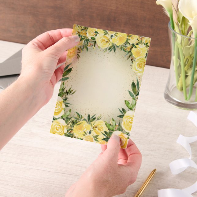 Yellow Floral Greenery Gold Glitter Vellum Wedding Vellum Invitations (Handheld)