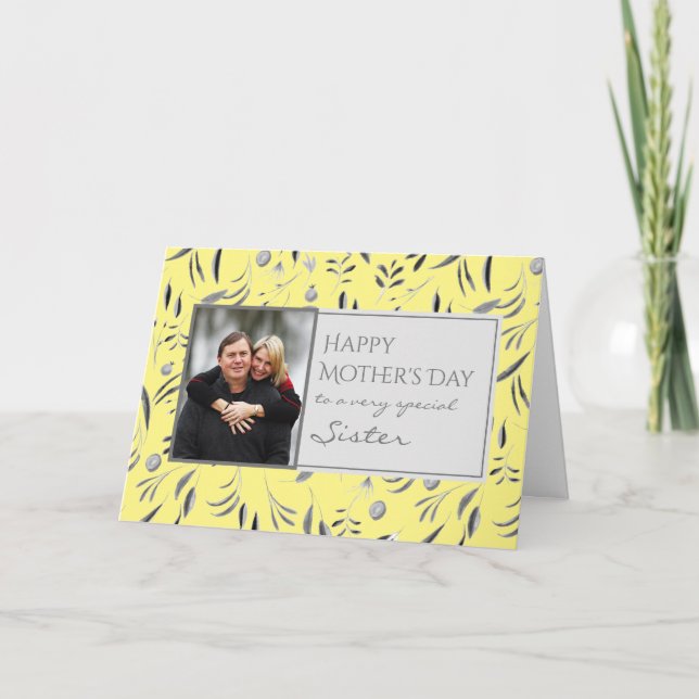 Yellow Floral Happy Mother's Day SISTER Photo Card (Front)