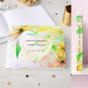 Yellow Floral Heart Dewdrops Wedding Guest Book