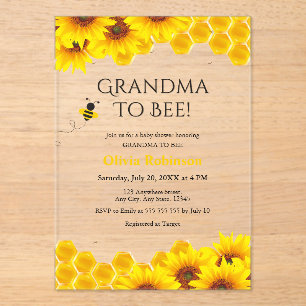 Yellow Floral Honeycomb Grandma to Bee Baby Shower Acrylic Invitations