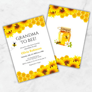 Yellow Floral Honeycomb Grandma to Bee Baby Shower Invitation