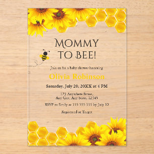 Yellow Floral Honeycomb Mummy to Bee Baby Shower  Acrylic Invitations