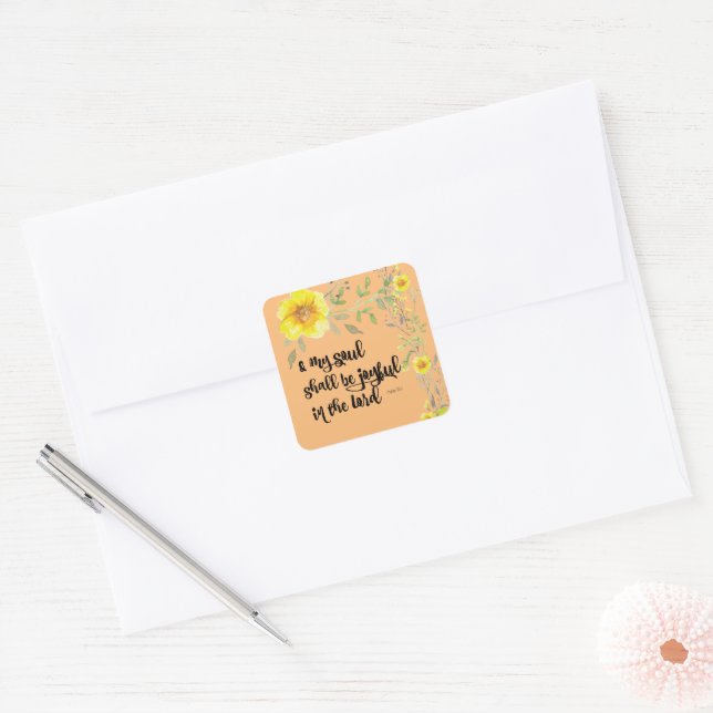 Yellow Floral Joy Bible Verse  Square Sticker (Envelope)