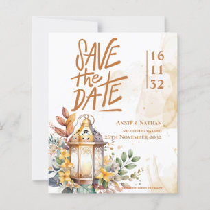 Yellow Floral Lantern Fall Wedding Save the Date