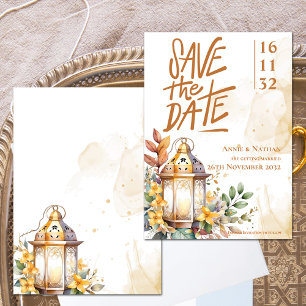 Yellow Floral Lantern Fall Wedding Save the Date
