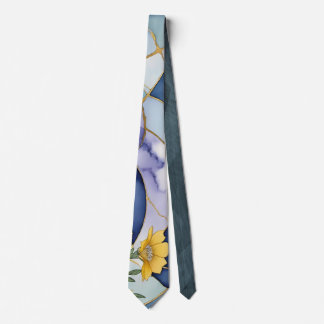 Yellow Floral & Lavender Watercolor Goldflake Tie
