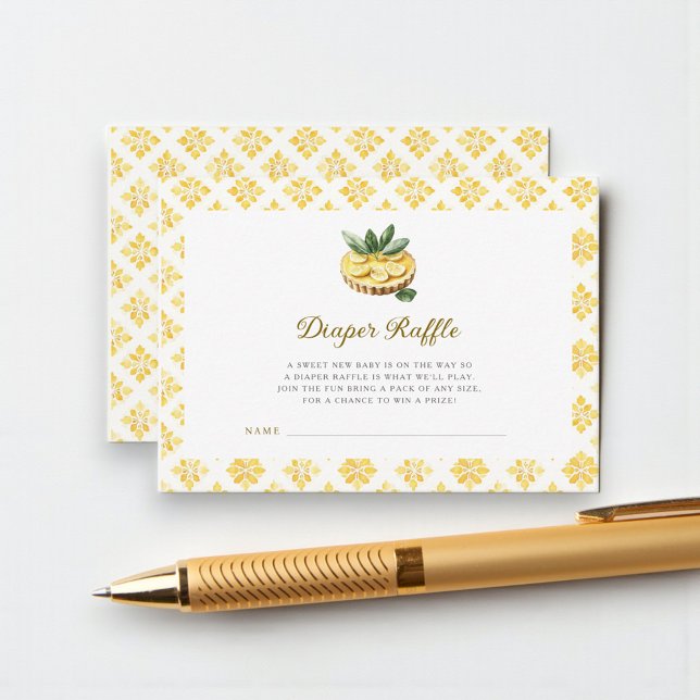 Yellow Floral Lemon Tart Baby Shower Diaper Raffle Enclosure Card (Creator Uploaded)
