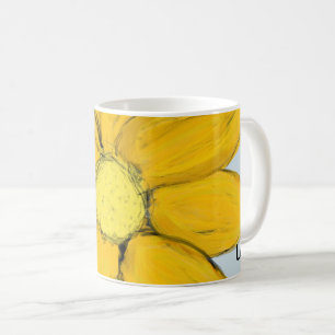 Yellow Floral Love Personalised Blue Mugs