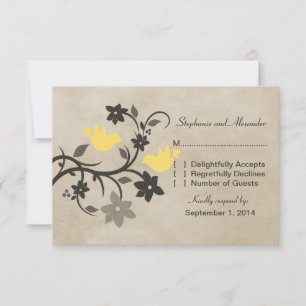 Yellow Floral Lovebirds Response Card
