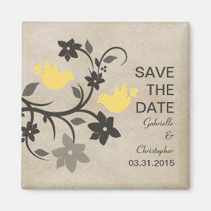 Yellow Floral Lovebirds Save the Date Magnet