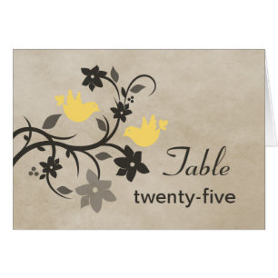 Yellow Floral Lovebirds Table Number Card