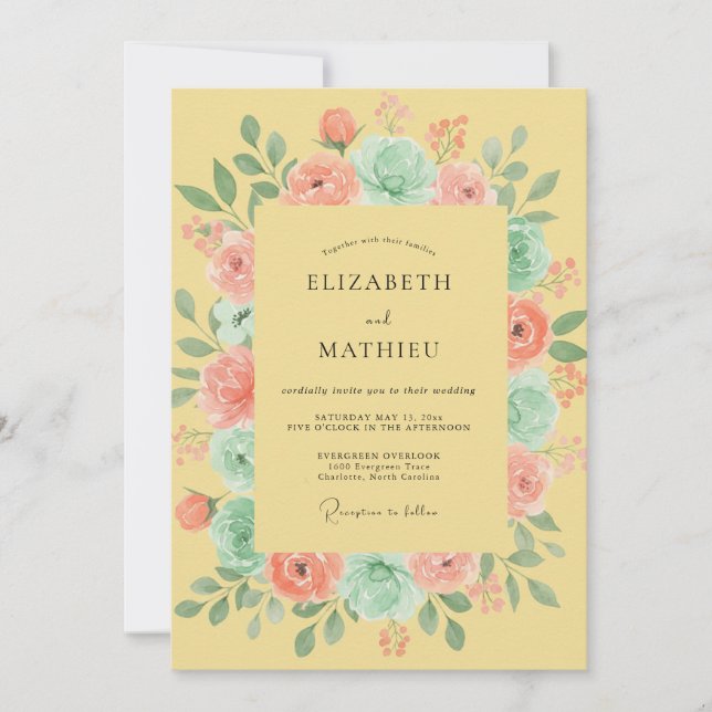 Yellow Floral Meadow Romance Wedding Invitation (Front)