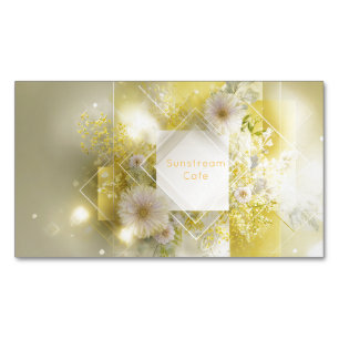 Yellow Floral Mimosa Geometric Diamond Frame Magnetic Business Card