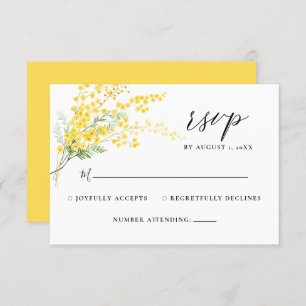 Yellow Floral Mimosa Spring Flowers Wedding RSVP